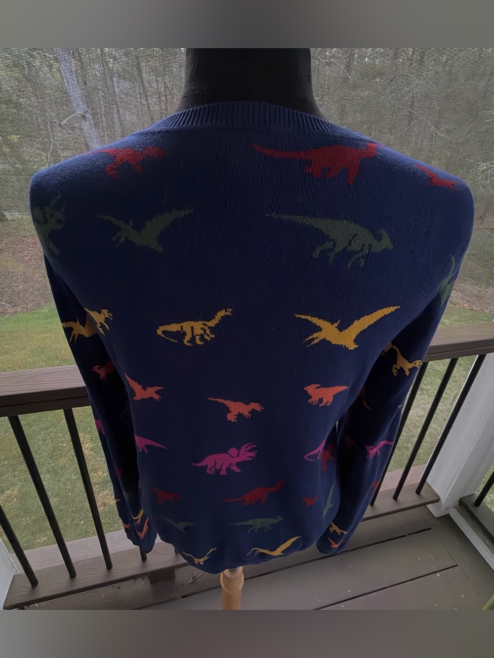Modcloth Old Soul Classic Dino Cardigan Large Colorful Dinosaur Print EUC - Picture 8 of 12